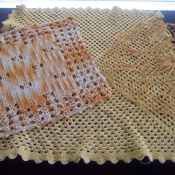 Vintage Cottagecore Doilies Orange and Yellow Set of 3 Hand Crocheted - Picture 1 of 7